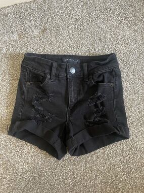 Aeropostale Black Distressed Rolled-Hem Denim Shorts